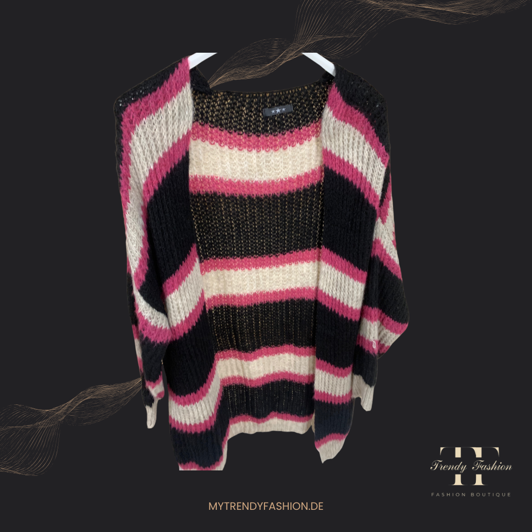 Strickjacke Schwarz / Rosa / Creme - Trendy Fashion