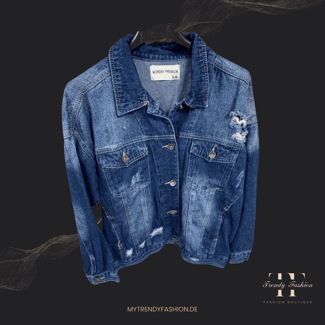 Jeansjacke - UNI Blau - Cutouts - Trendy Fashion