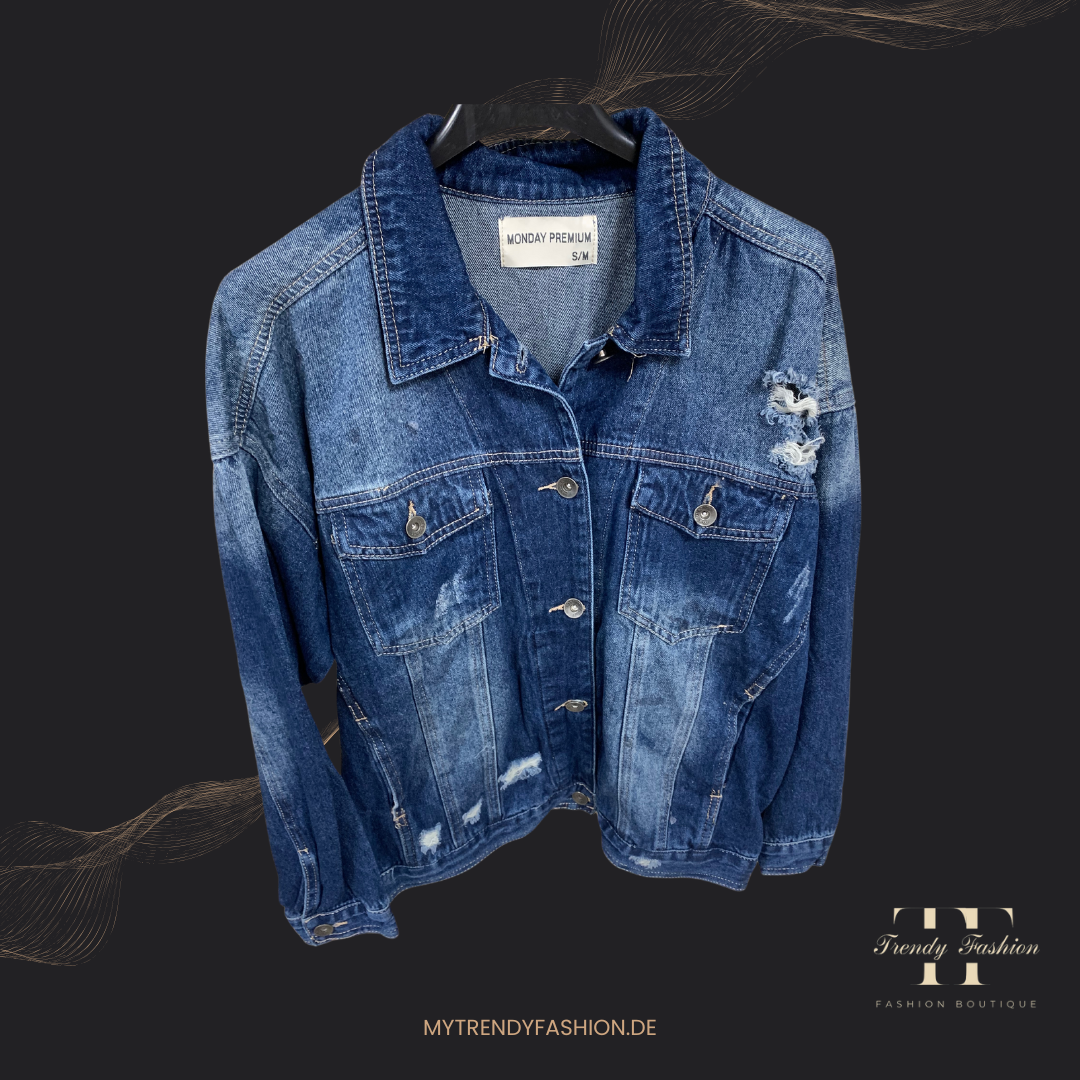 Jeansjacke - UNI Blau - Cutouts - Trendy Fashion