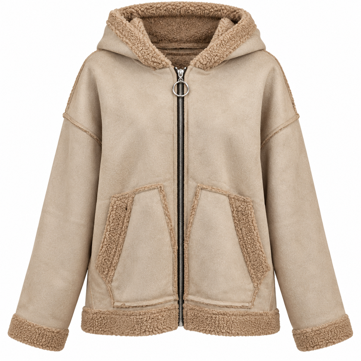 Luce d'Inverno Teddyjacke Beige – Kuschelige Winterjacke mit Kapuze