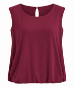Butterweiches Damen Top mit Raffsaum – Ärmelloses Blusentop in Weiß, Bordeaux, Blau & Braun