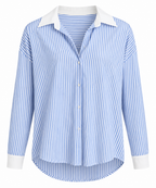 Gestreifte Bluse Damen im Layer-Look – Hemdbluse mit Kragen in Hellblau oder Mint