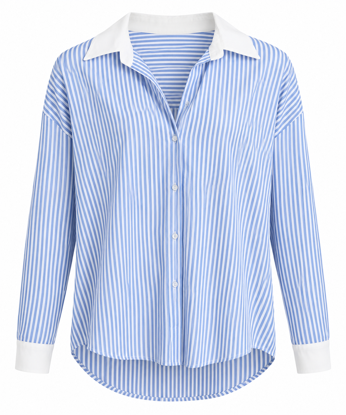 Gestreifte Bluse Damen im Layer-Look – Hemdbluse mit Kragen in Hellblau oder Mint