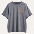 GOOD VIBES Oversize T-Shirt Grau mit Leo-Print – Trendshirt Damen