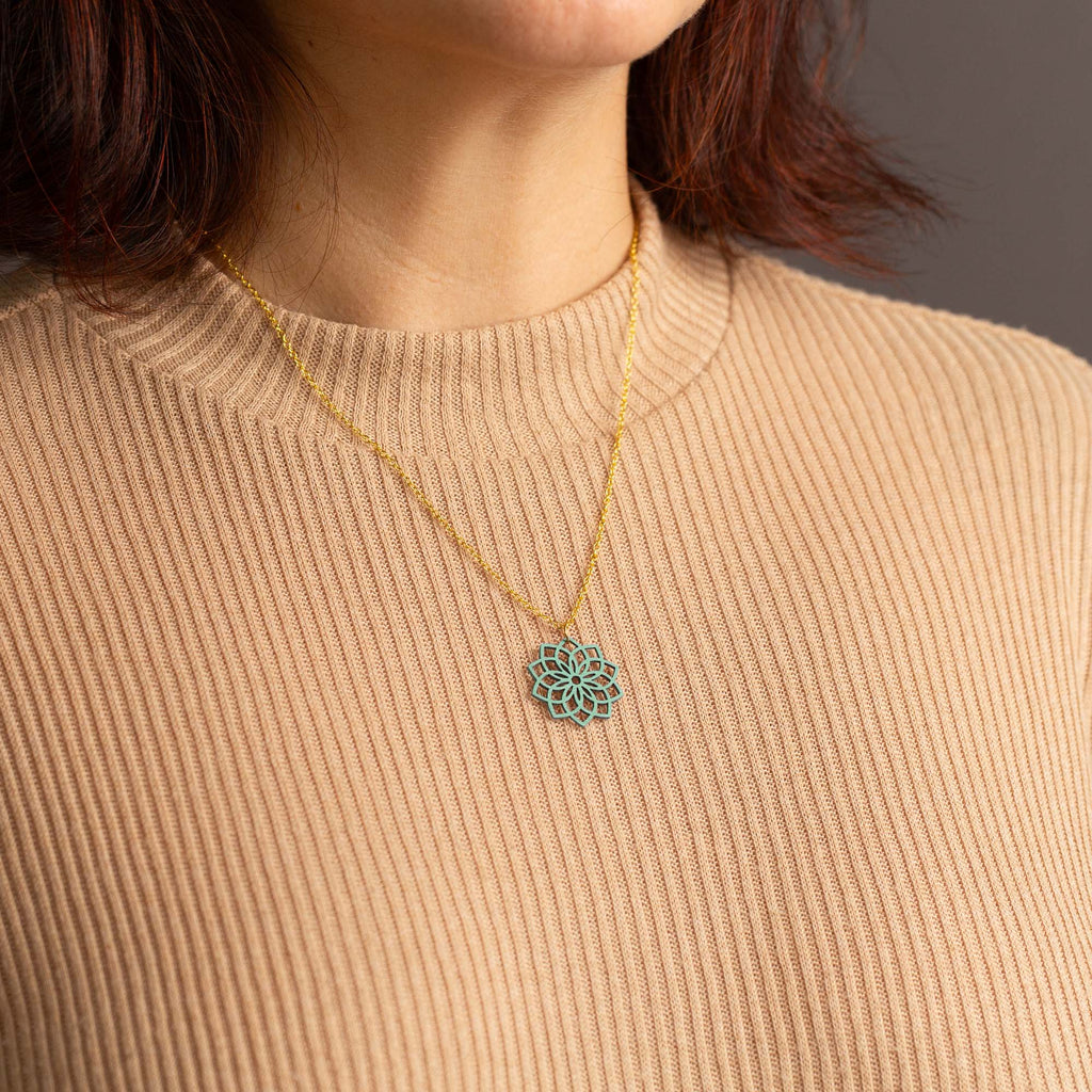 Halskette mit Holzanhänger - 'Mandala'