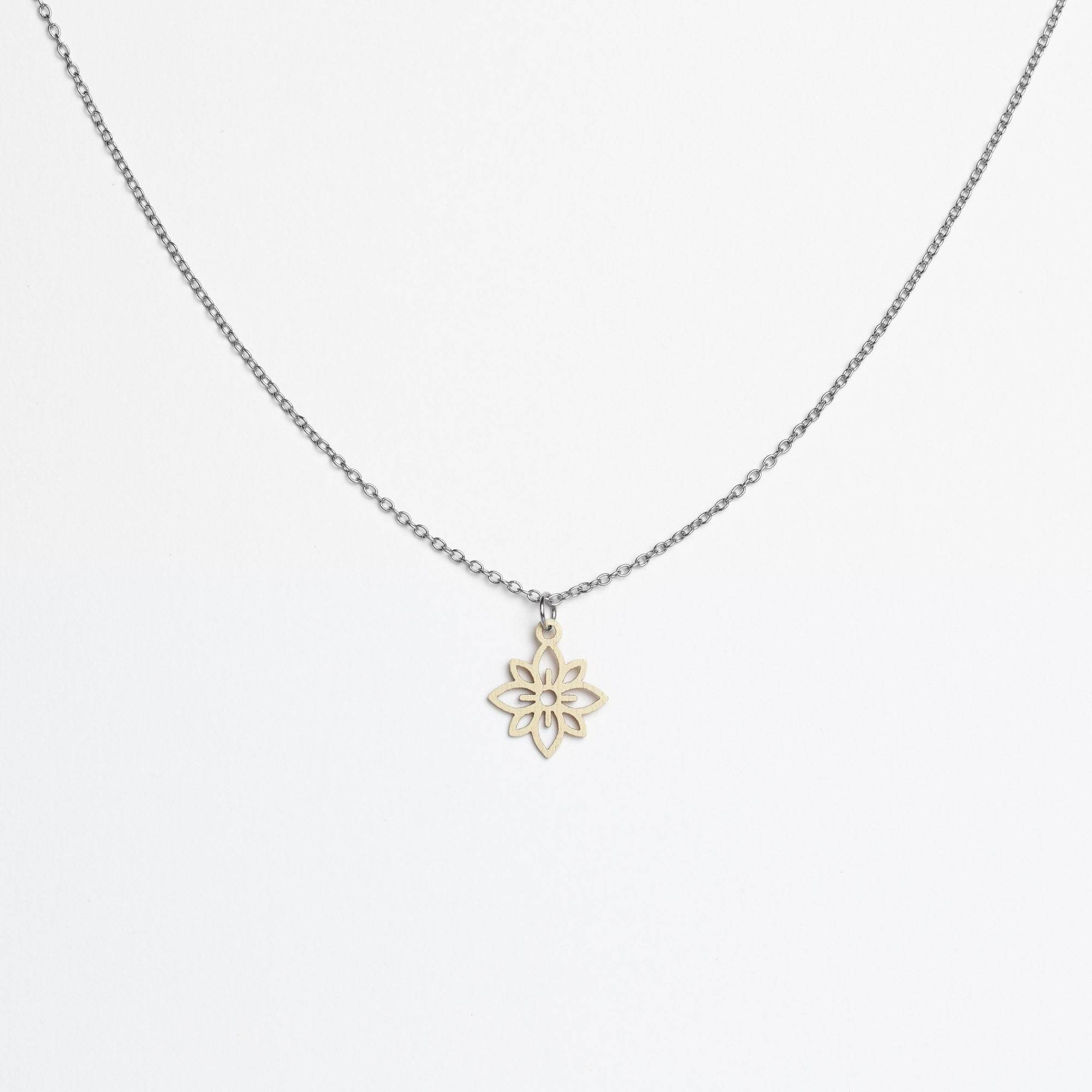 Halskette mit Holzanhänger - 'Flower mini'