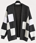 Oversize Strickjacke Damen Schwarz-Creme – Kuschelige Cardigan Jacke mit Colorblock-Muster
