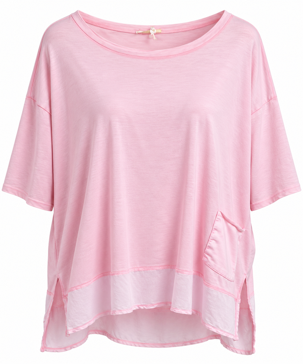 Oversize Shirt mit Tasche – Damen Lagenlook Shirt in Hellblau & Rosa | Italienische Mode