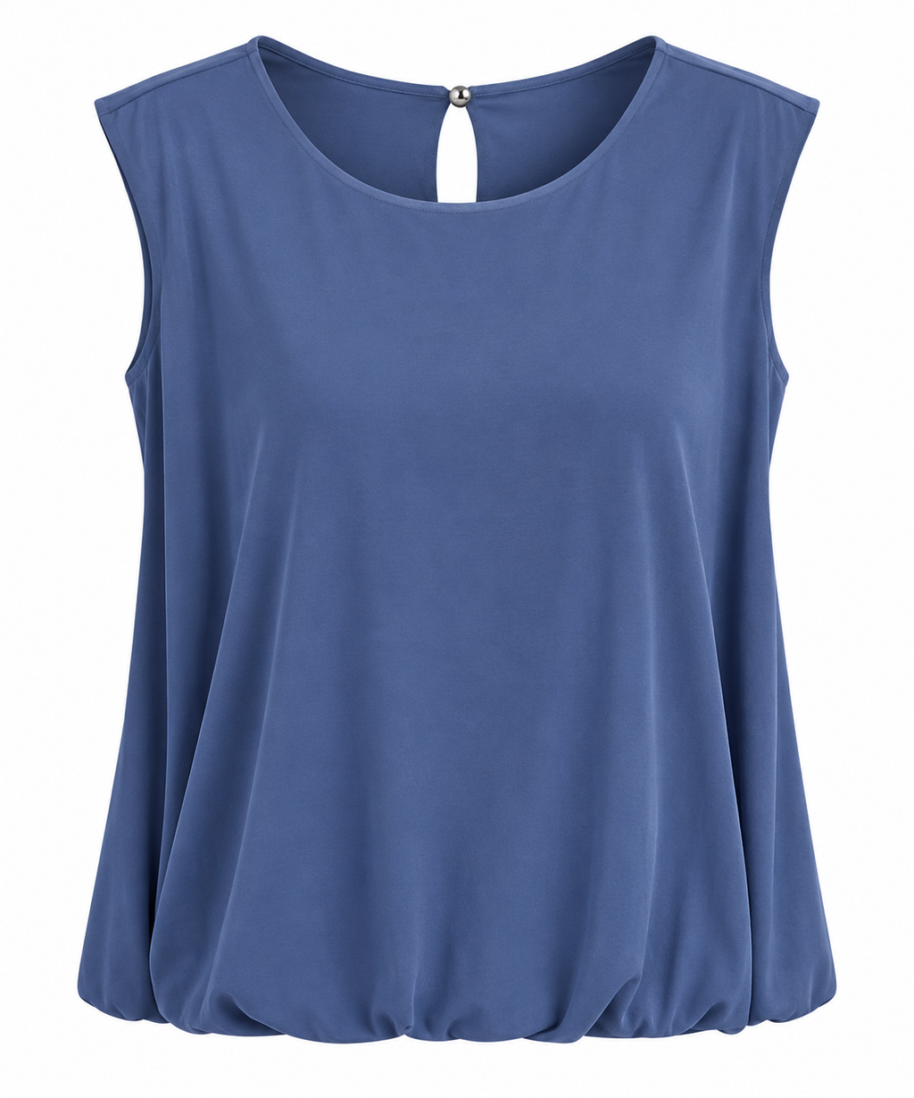 Butterweiches Damen Top mit Raffsaum – Ärmelloses Blusentop in Weiß, Bordeaux, Blau & Braun