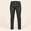 Karostar Lederimitat Hose Schwarz – Coated Look Damenhose mit Knopfleiste