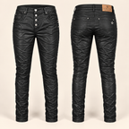 Karostar Lederimitat Hose Schwarz – Coated Look Damenhose mit Knopfleiste