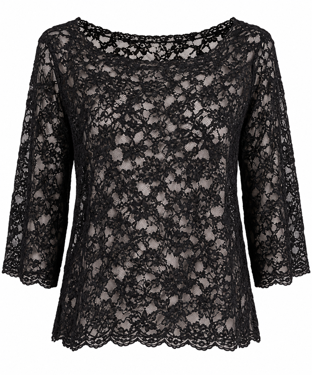 Spitzenbluse Damen Schwarz & Braun – Elegante Florale Spitze | Festliche Damenmode