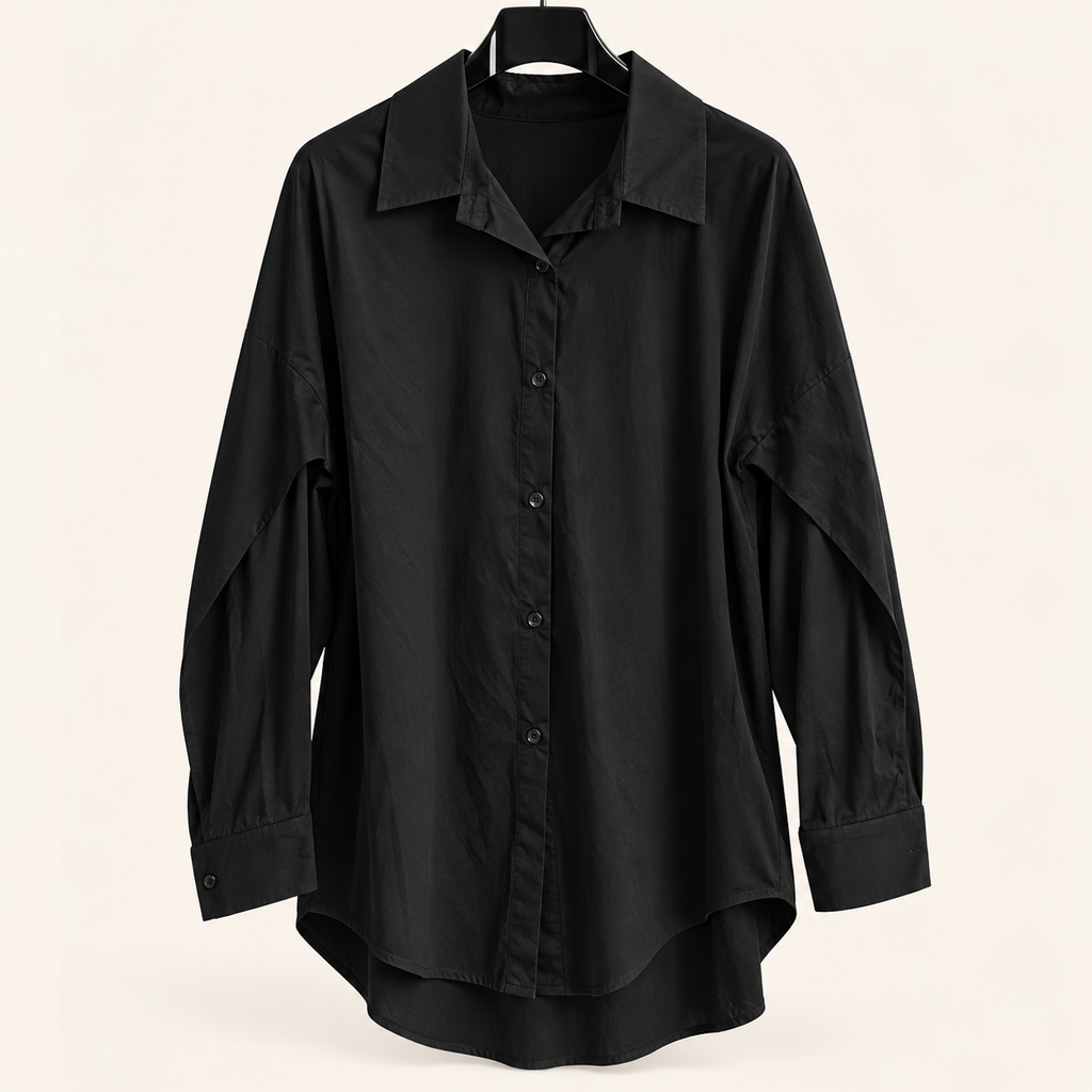 Oversize Longbluse Damen – Lockeres Hemd aus Baumwoll-Stretch | Weiß & Schwarz