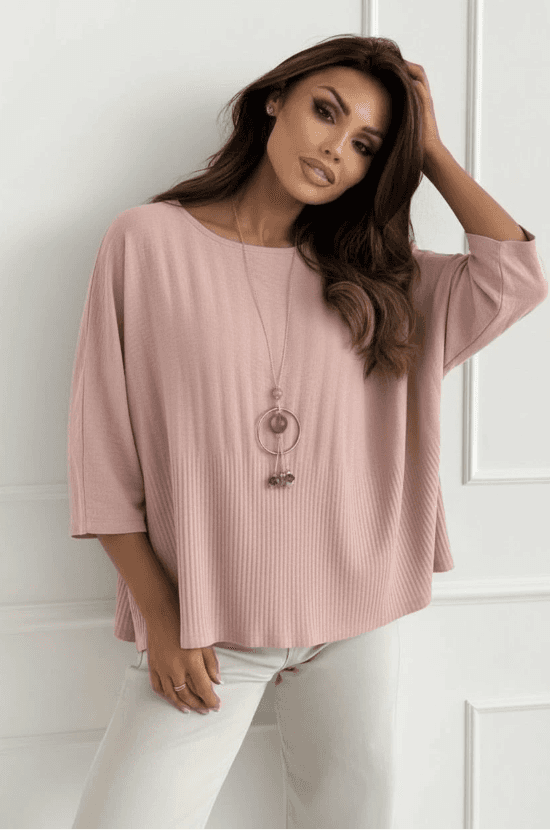 Einfarbiges Top mit 3/4-Ärmeln und Kette