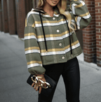 Kurze bunte Karojacke, lässig, mit Kapuze und Knöpfen