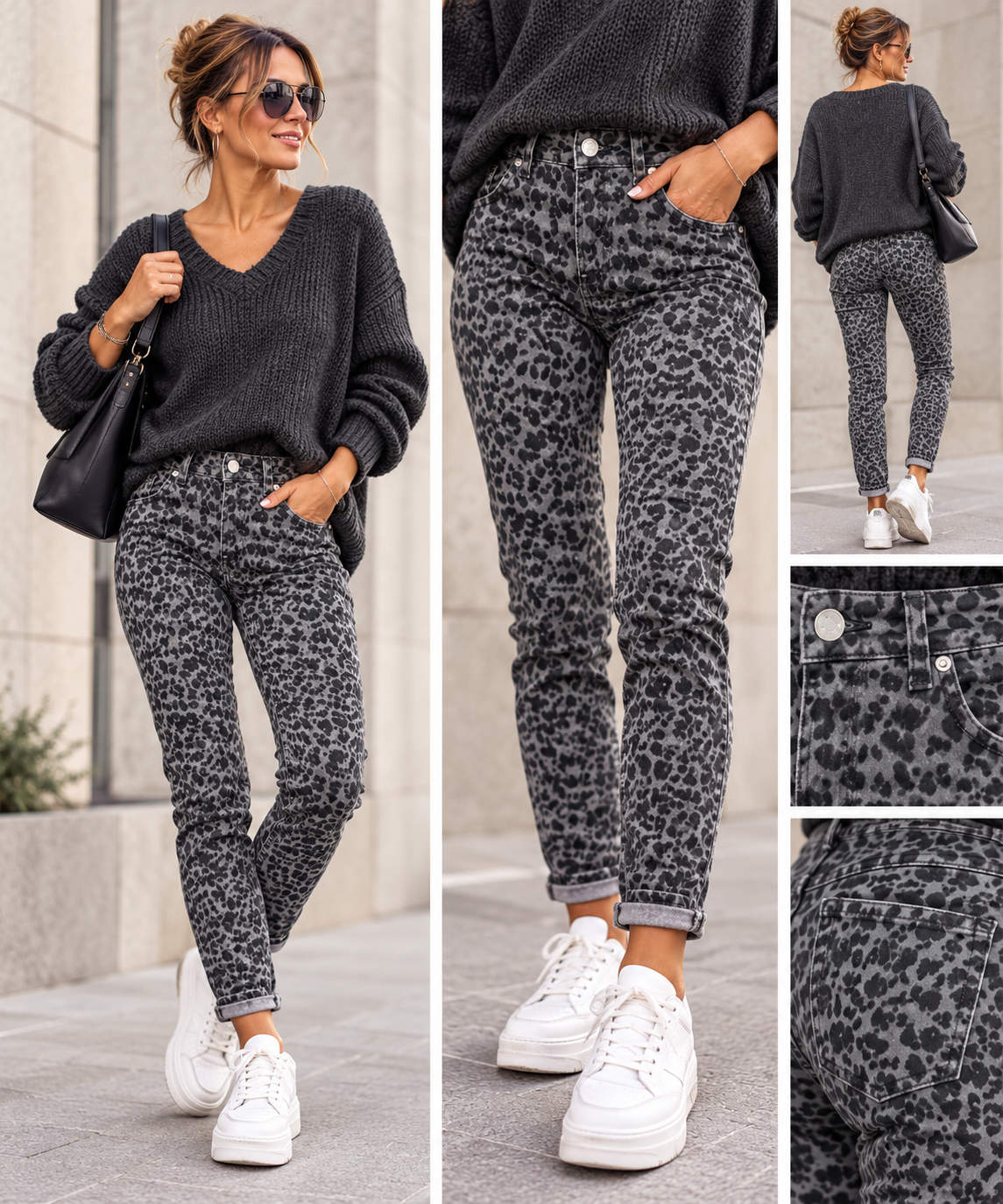 Jewelly Jeanshose Leo-Print – Trendiges Leopardenmuster, Bequem & Stilvoll, Gr. 40–42
