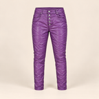 Karostar Lederimitat Hose Violett – Coated Look Damenhose mit Knopfleiste