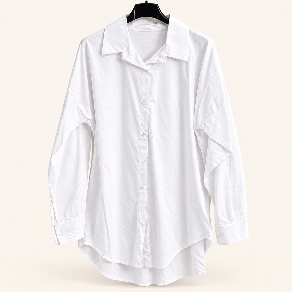 Oversize Longbluse Damen – Lockeres Hemd aus Baumwoll-Stretch | Weiß & Schwarz