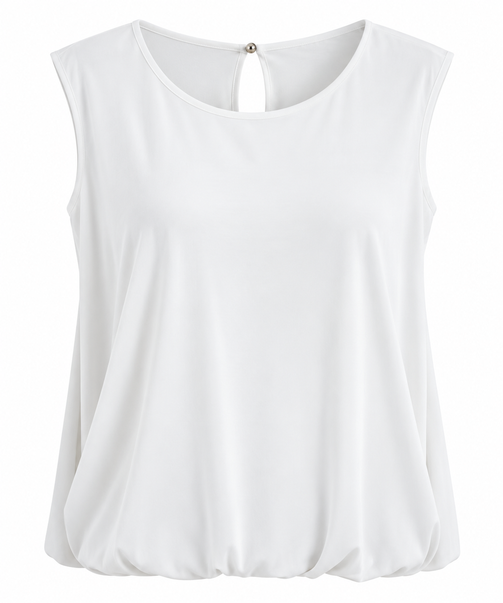 Butterweiches Damen Top mit Raffsaum – Ärmelloses Blusentop in Weiß, Bordeaux, Blau & Braun