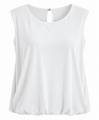 Butterweiches Damen Top mit Raffsaum – Ärmelloses Blusentop in Weiß, Bordeaux, Blau & Braun