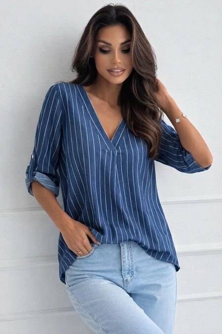 Gestreifte Bluse aus Baumwolle mit V-Ausschnitt