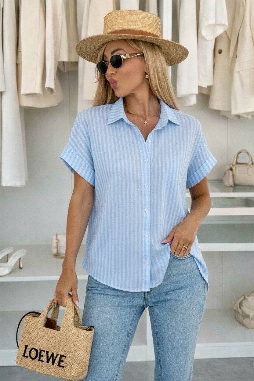 Kurzärmeliges, gestreiftes Hemd mit lockerer Passform