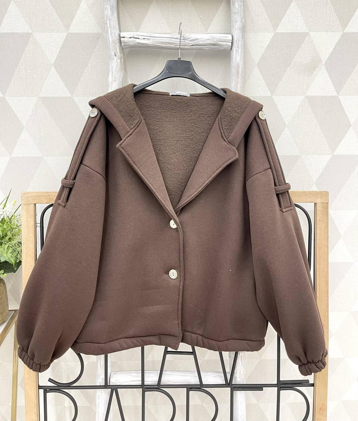 Dicke lässige Jacke mit Kapuze, Taschen und Knöpfen - Trendy Fashion