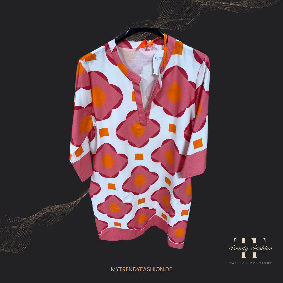 Kleid - Rot / Pastell Muster - Trendy Fashion